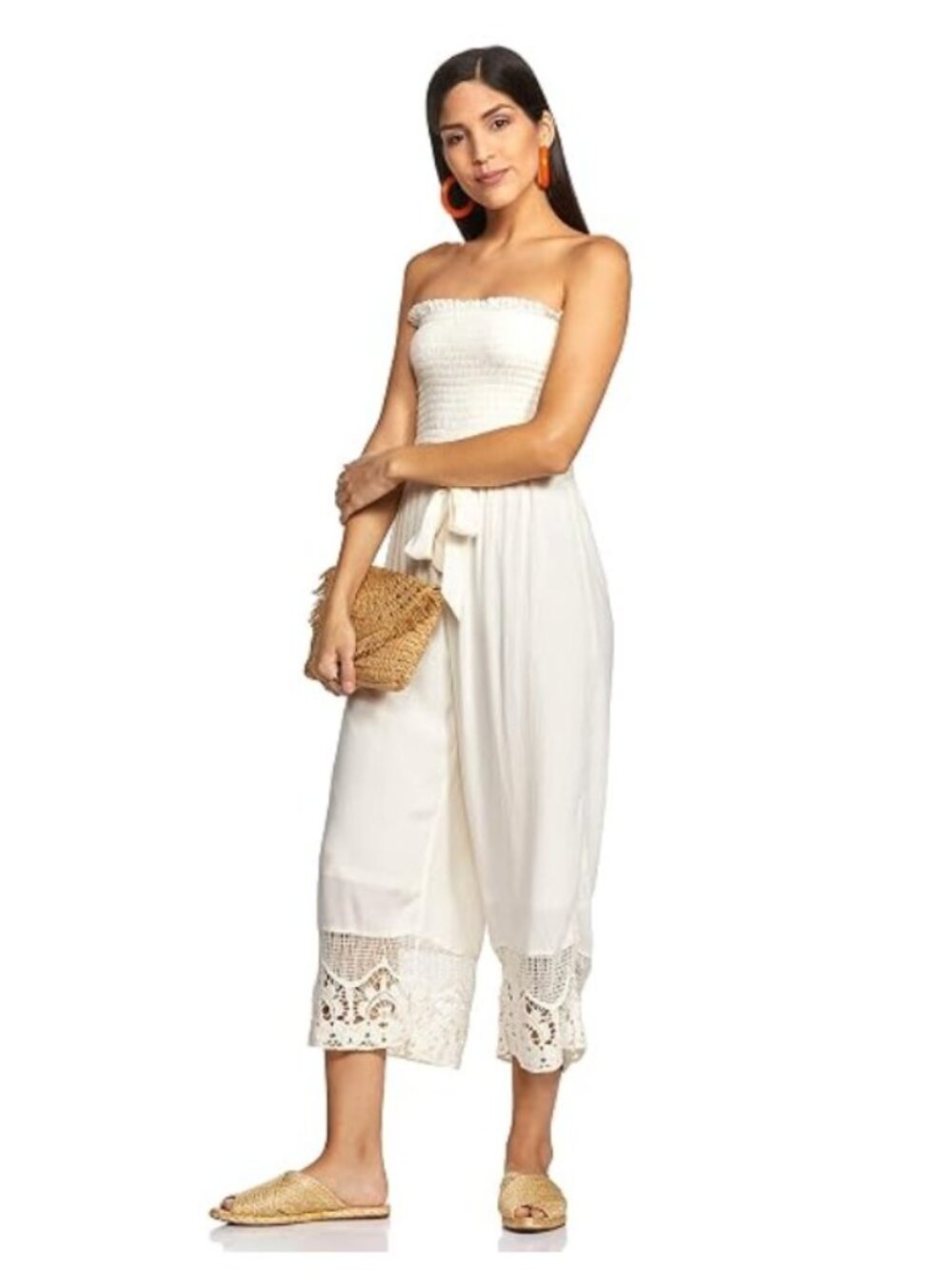 NWT American Eagle Smocked Strapless Crochet Hem Jumpsuit sz S